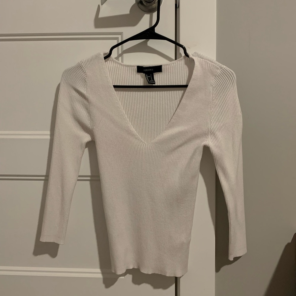 White Deep Neck Sweater